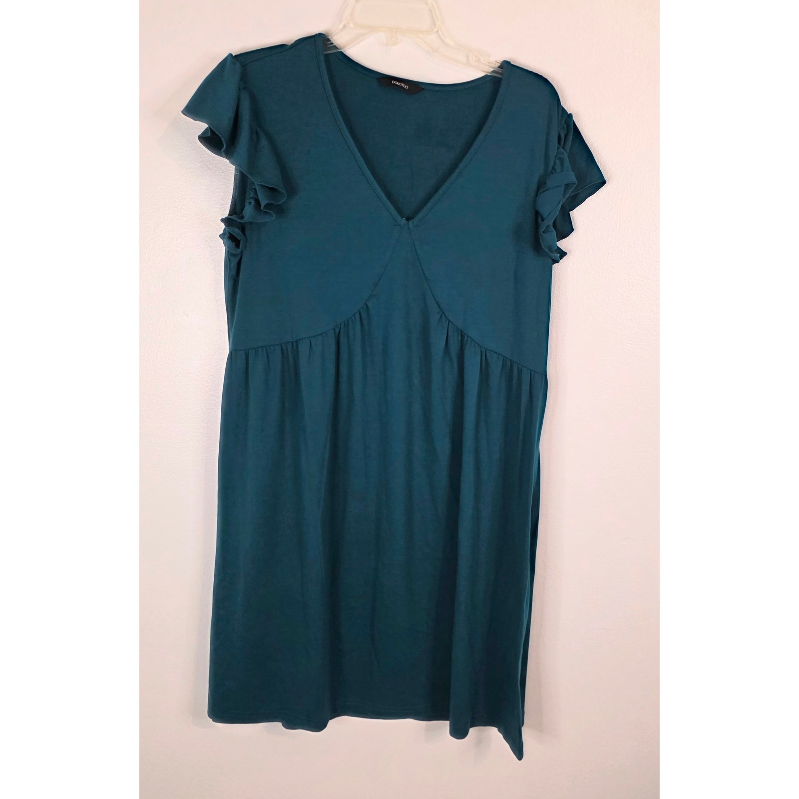 Dokotoo Dress Dark Teal Green Mini Summer Dress Women Xl V-Neck Ruffle Sleeves